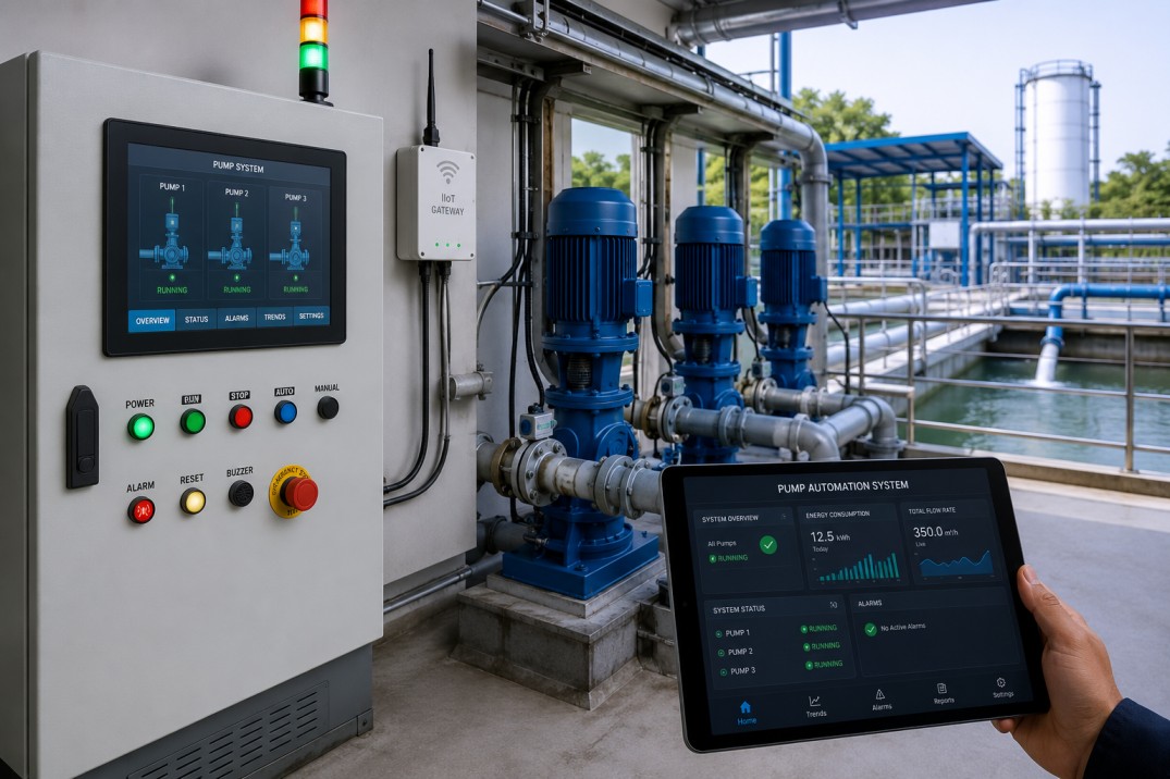 Pump automation system for efficient water flow control, monitoring, and reliable pump operation.